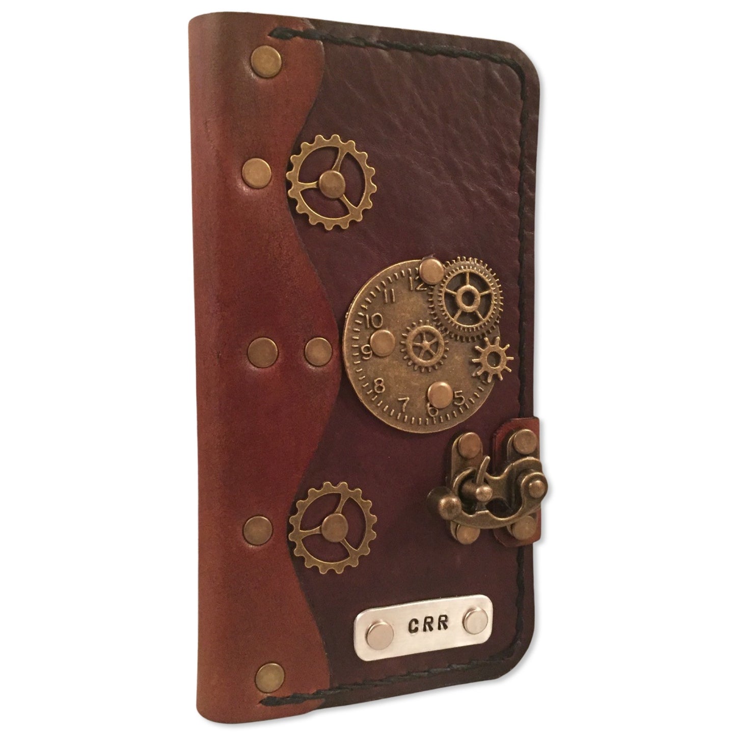 Personalized Steampunk Leather iPhone Folio Case - Brown