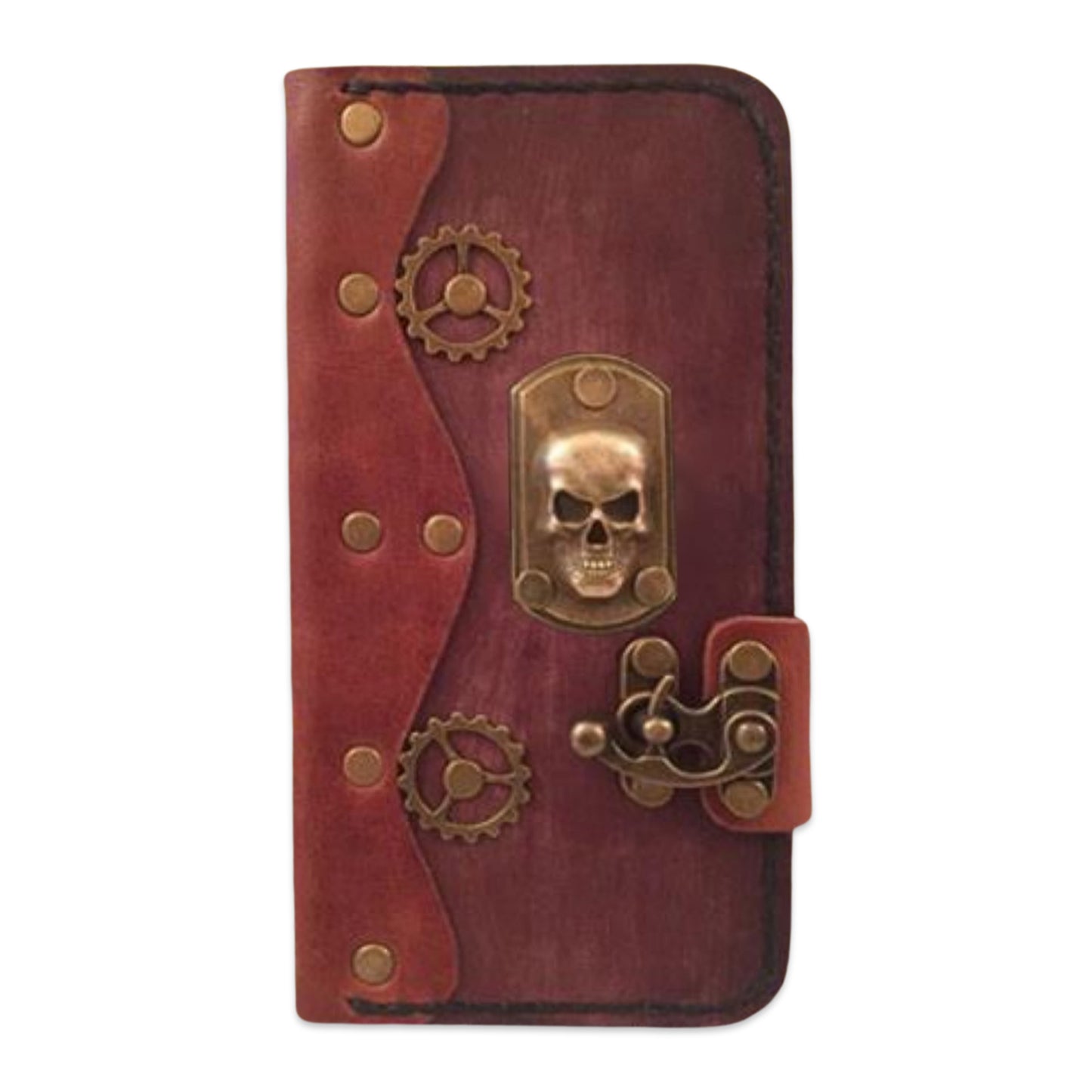 Steampunk 3D Skull Leather iPhone Folio Case - Black