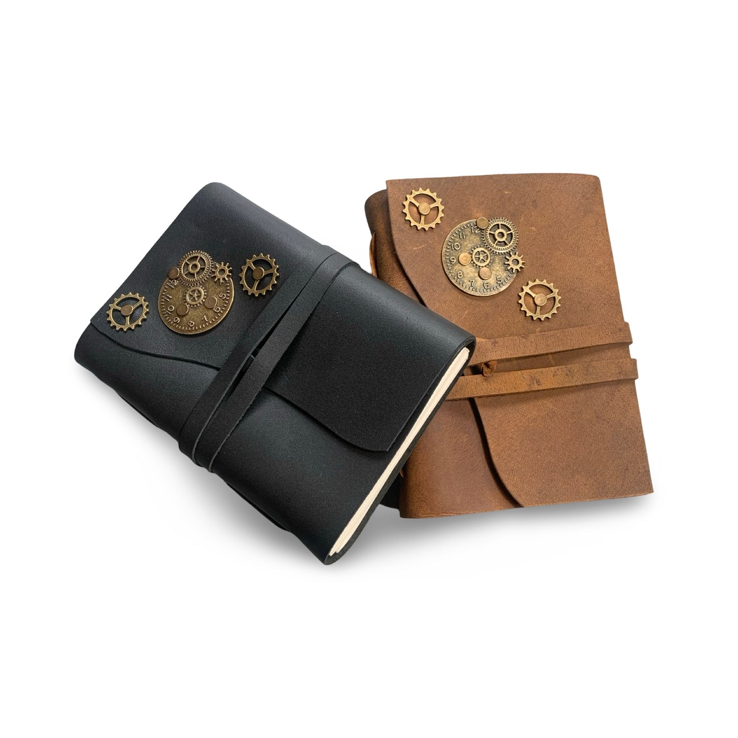ChronoGear Wraparound Leather Journal – Steampunk Edition - Shadowforge Black