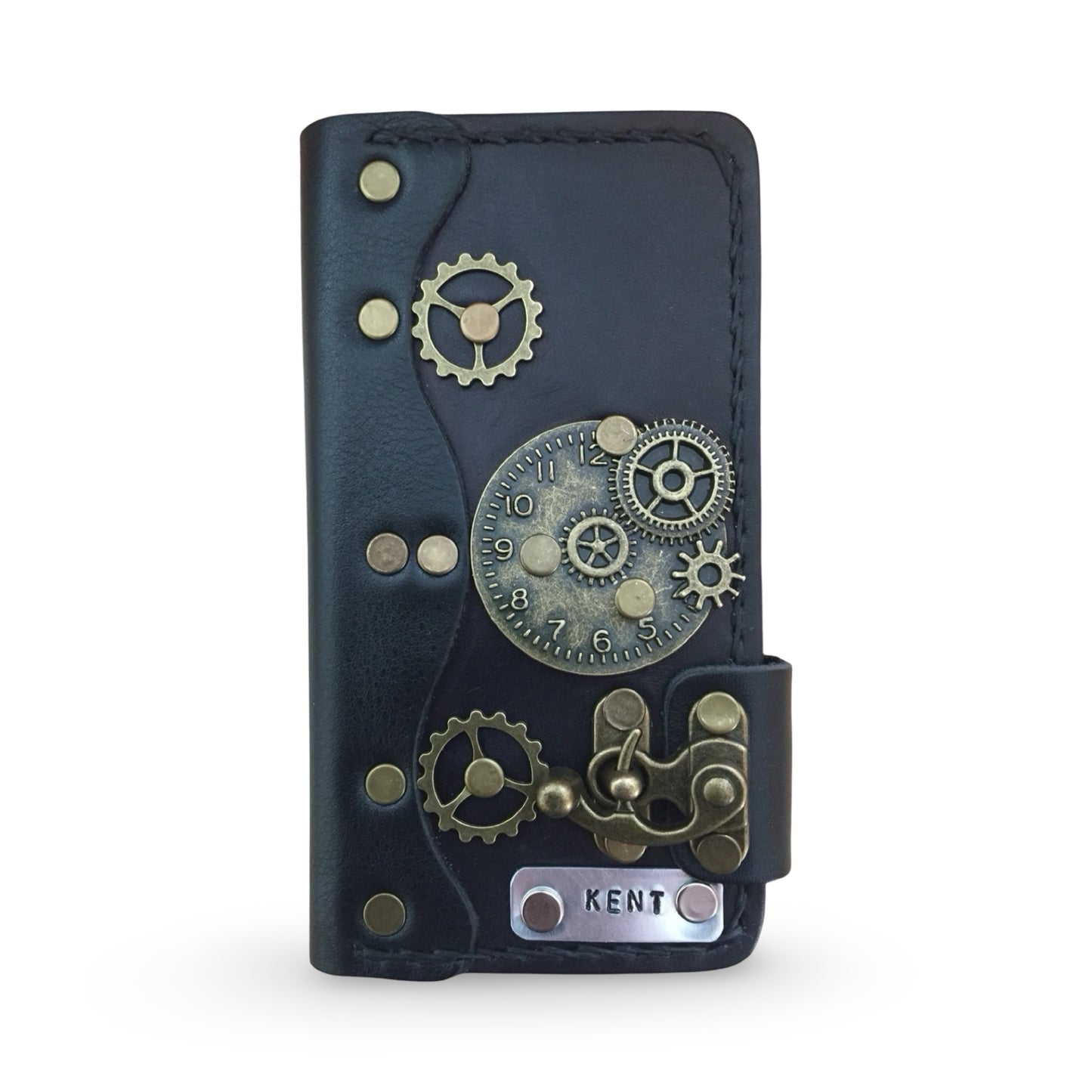 Personalized Steampunk Leather iPhone Folio Case - Brown