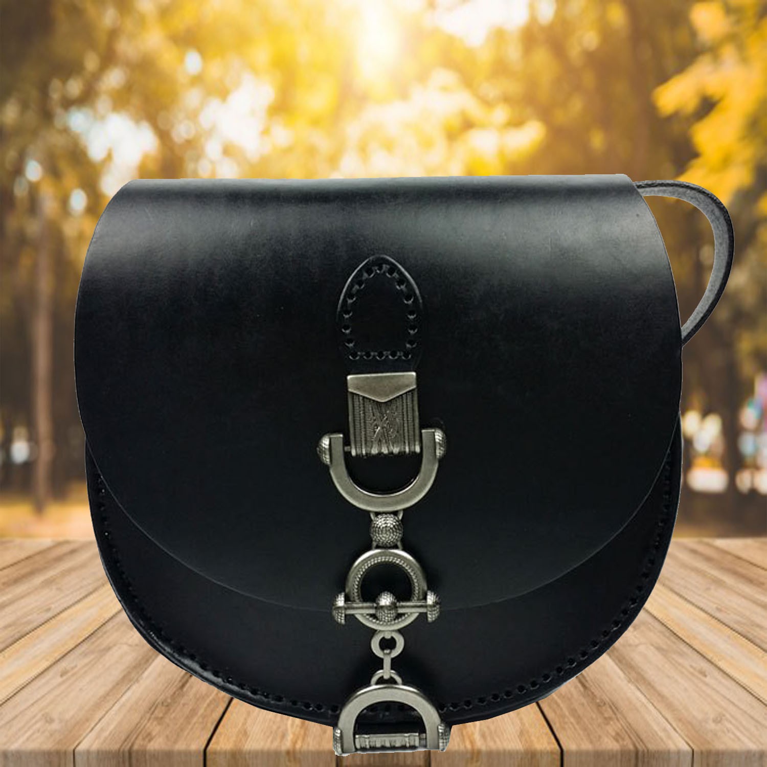 Black Leather Messenger Crossbody Shoulder Bag