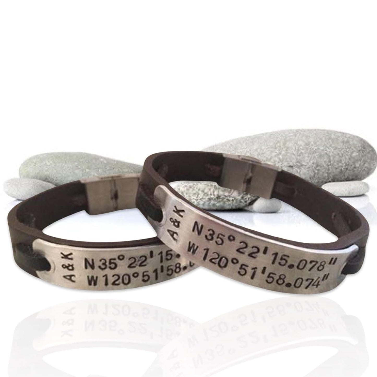 Custom Couples Coordinates Bracelet – Leather, Handcrafted