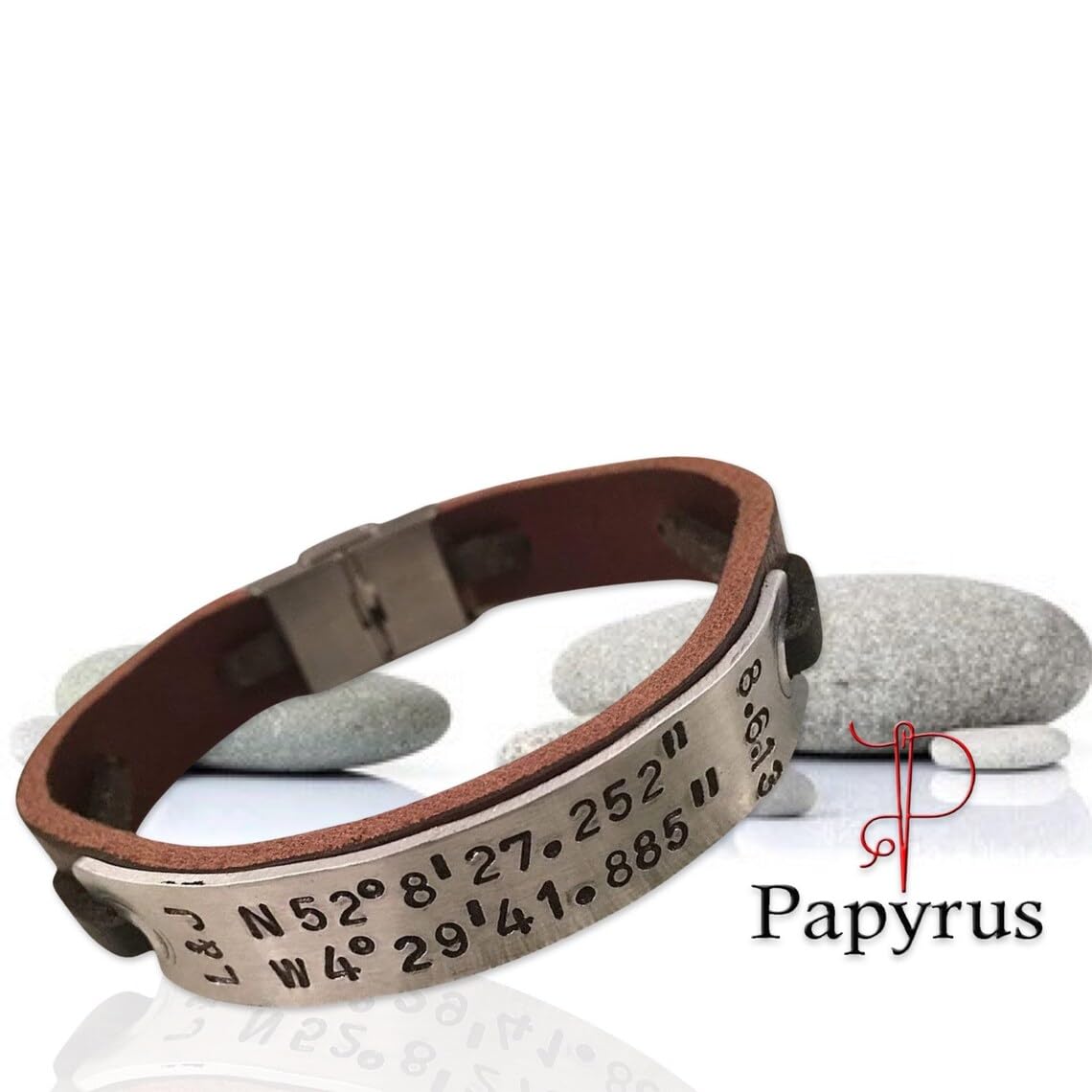 Custom Coordinates Bracelet – Leather, Handcrafted