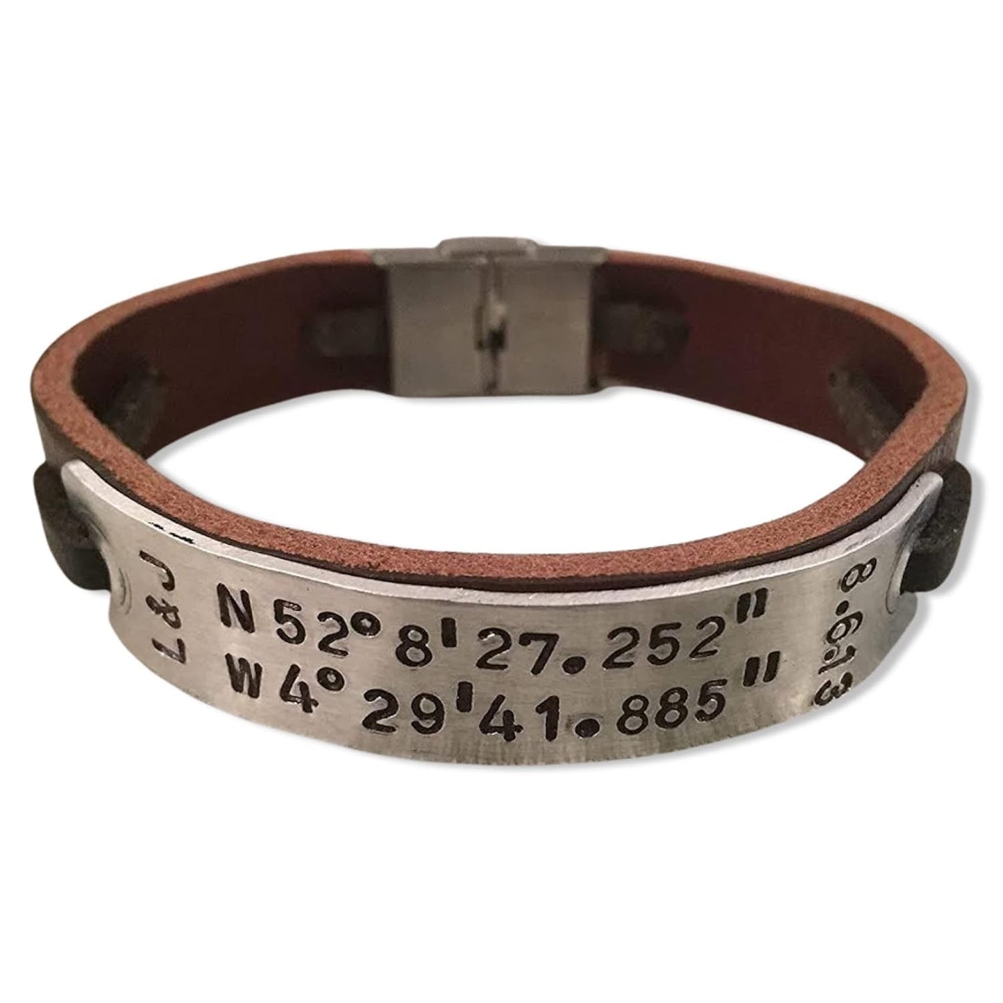 Custom Coordinates Bracelet – Leather, Handcrafted