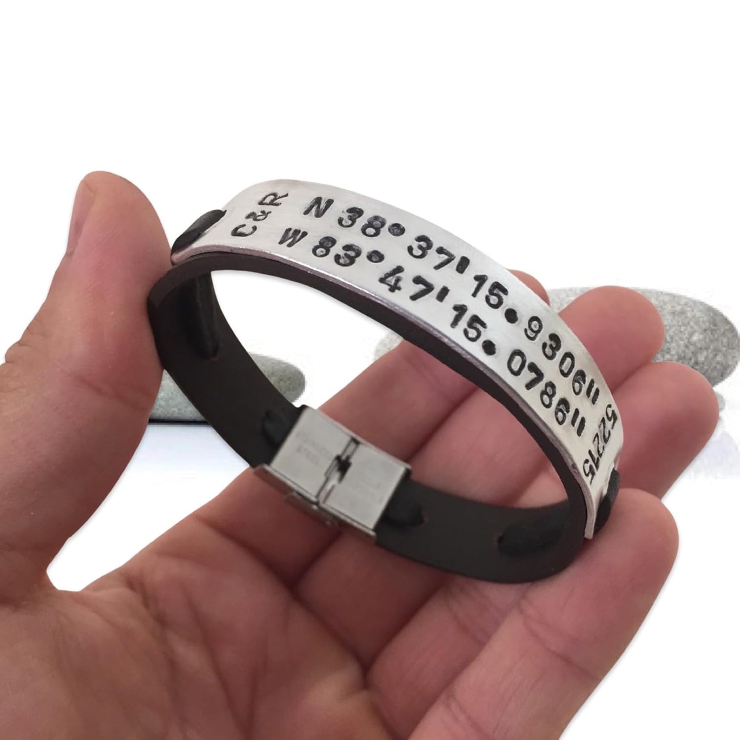 Custom Coordinates Bracelet – Leather, Handcrafted
