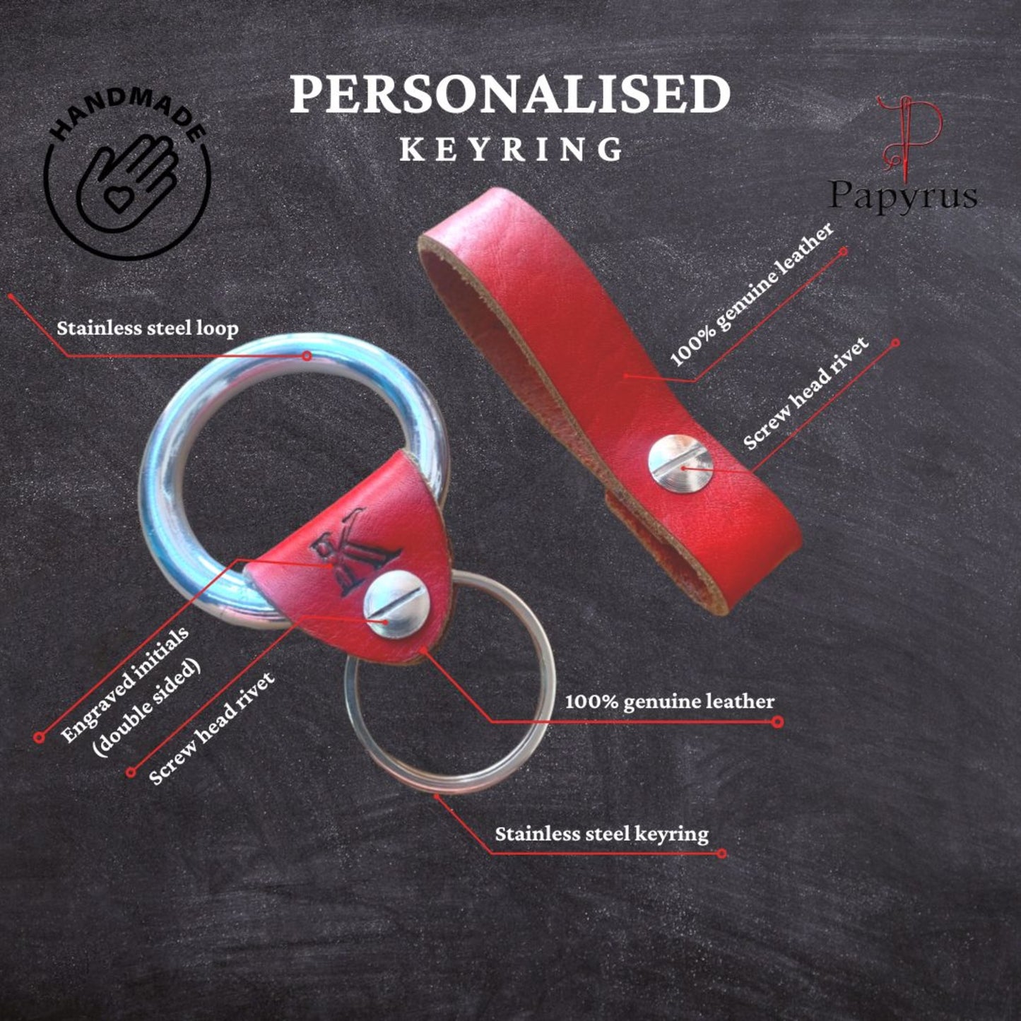Stainless Steel & Leather Keyring - Custom Initial Key Ring