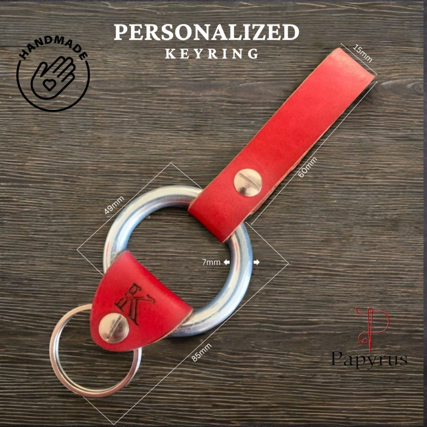 Stainless Steel & Leather Keyring - Custom Initial Key Ring