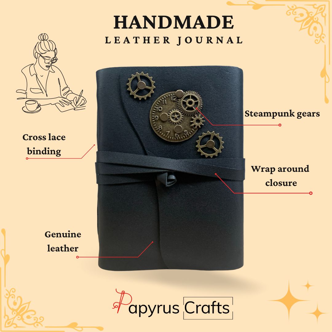 ChronoGear Wraparound Leather Journal – Steampunk Edition - Shadowforge Black