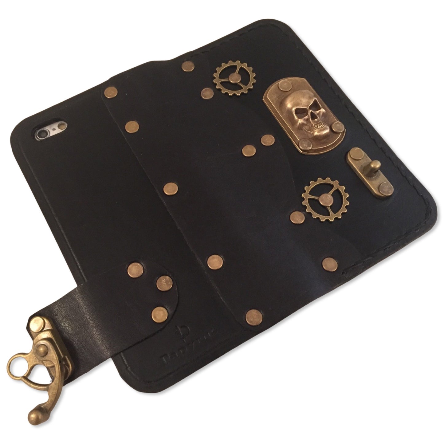 Steampunk 3D Skull Leather iPhone Folio Case - Brown