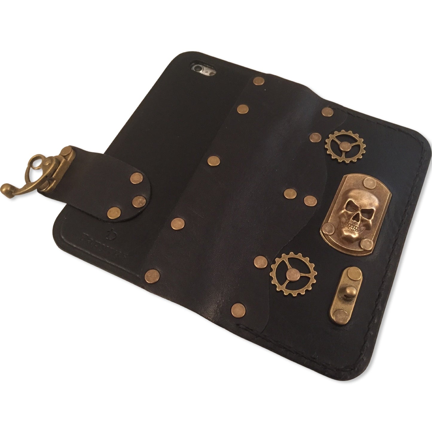 Steampunk 3D Skull Leather iPhone Folio Case - Brown