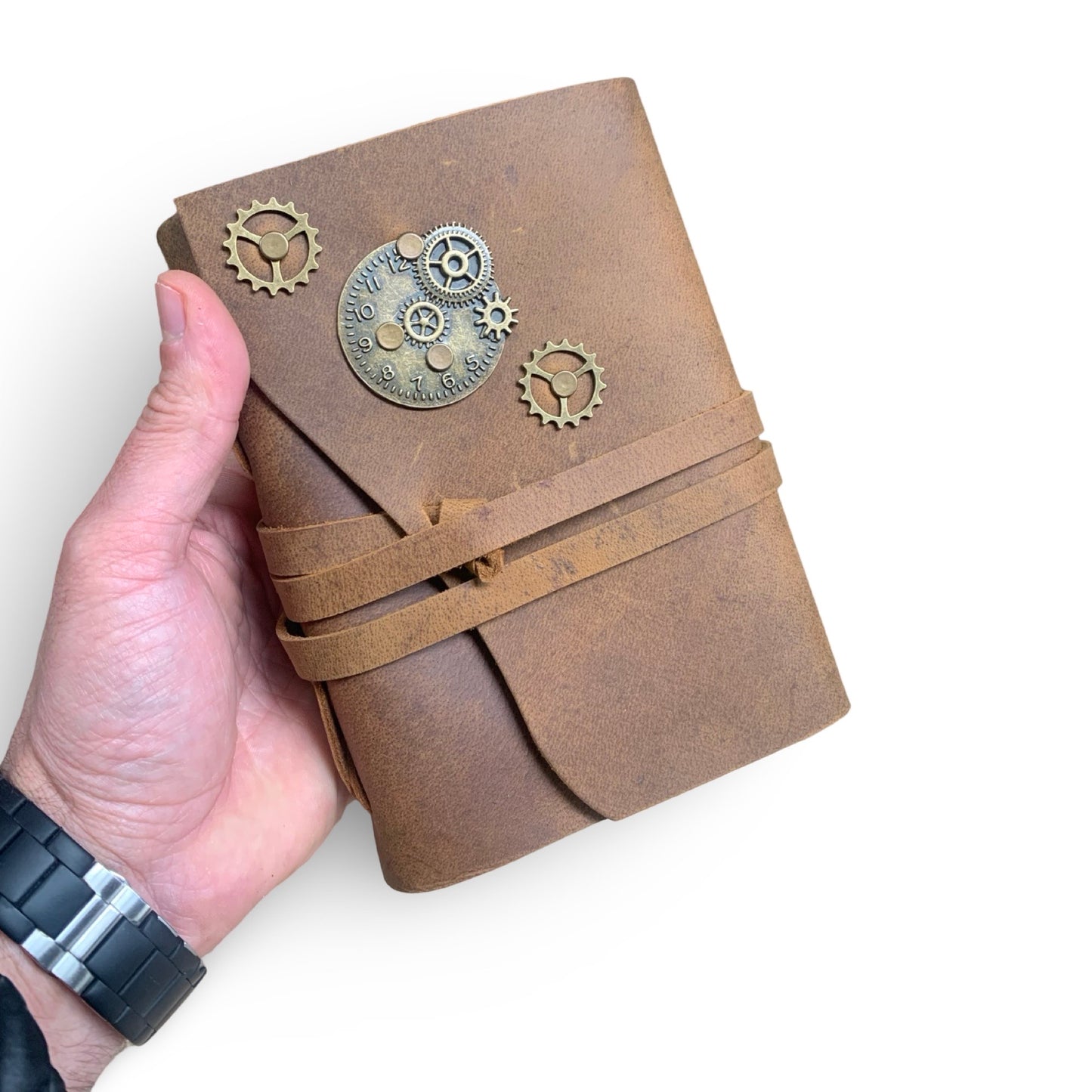 ChronoGear Wraparound Leather Journal – Steampunk Edition - Shadowforge Black