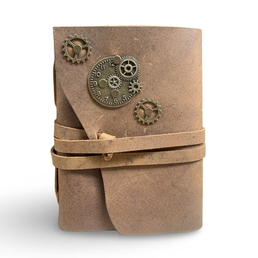 ChronoGear Wraparound Leather Journal – Steampunk Edition - Rustwood Brown