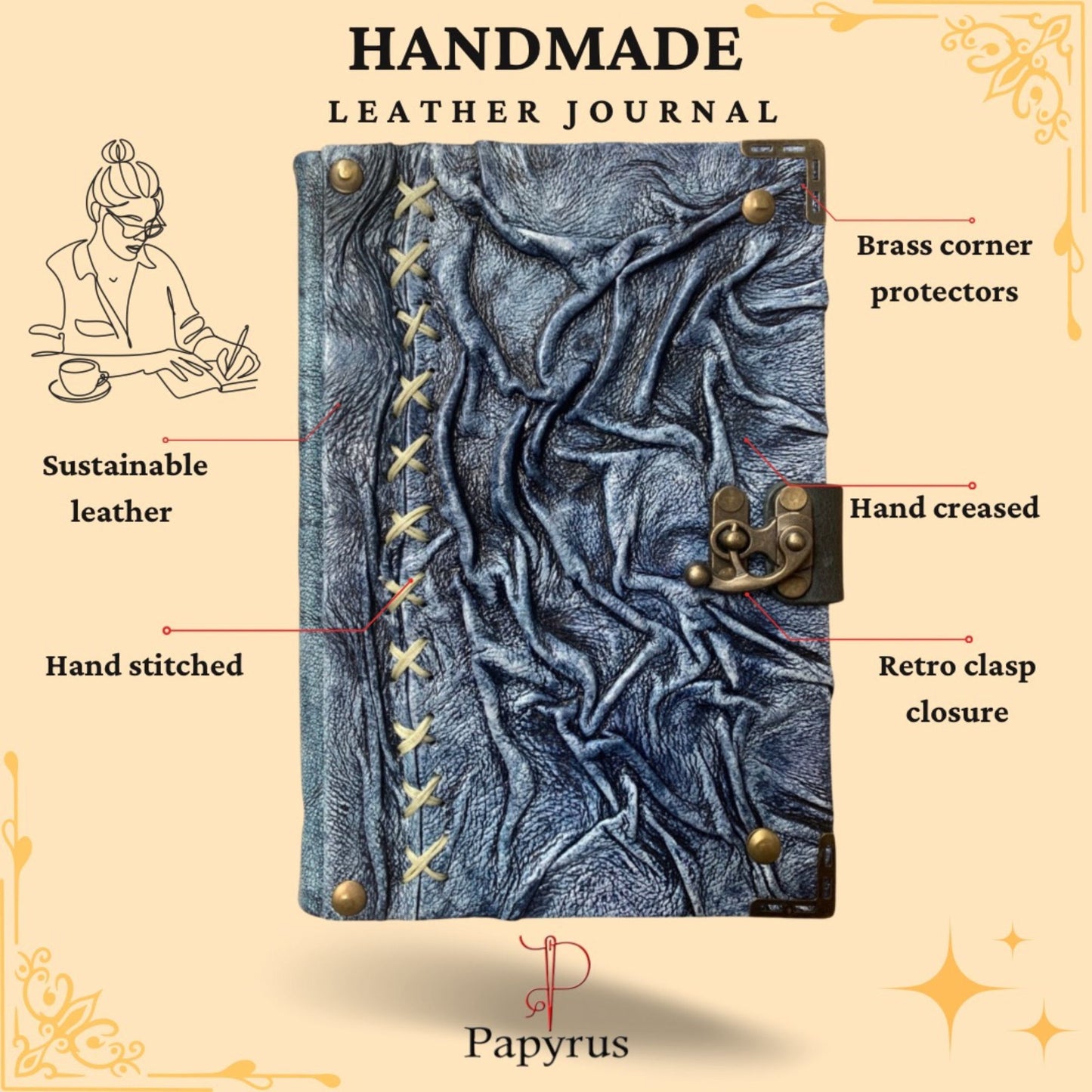Mystic Ruins – Indigo Dusk Edition Leather Journal with Vintage Clasp