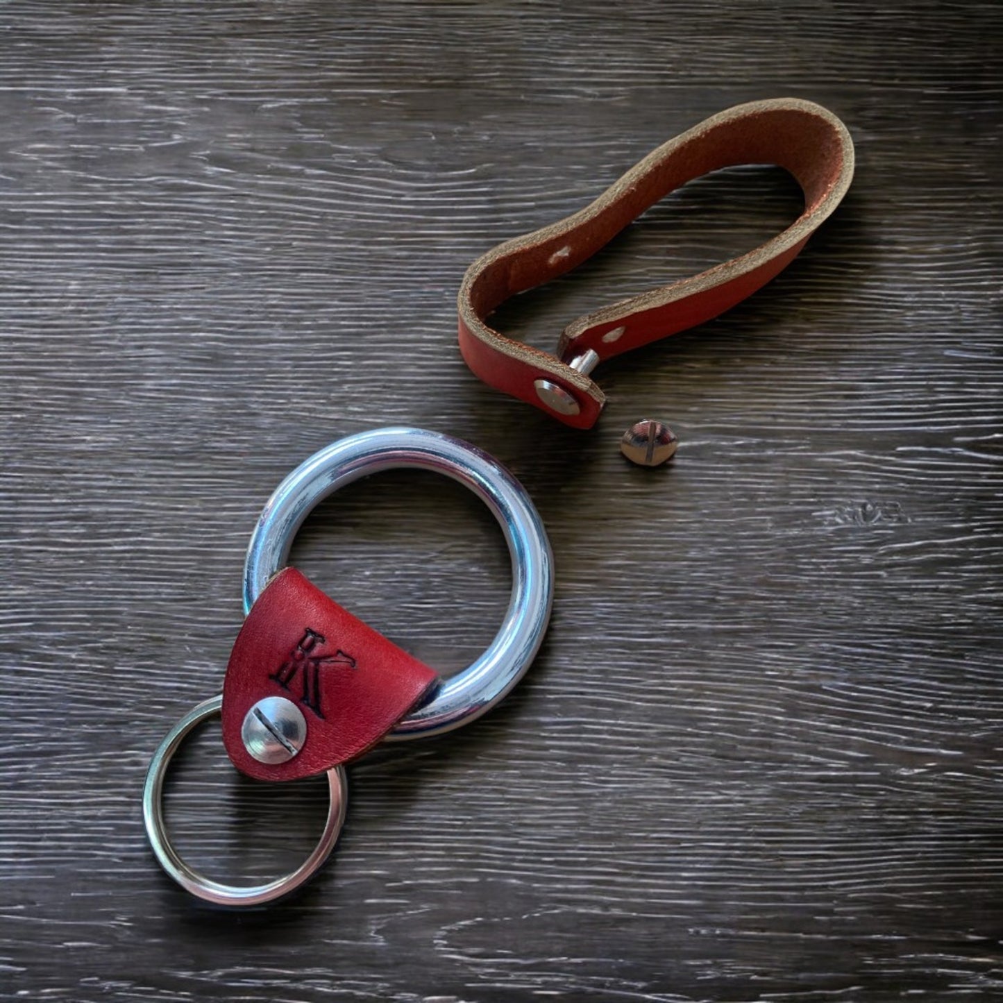 Stainless Steel & Leather Keyring - Custom Initial Key Ring
