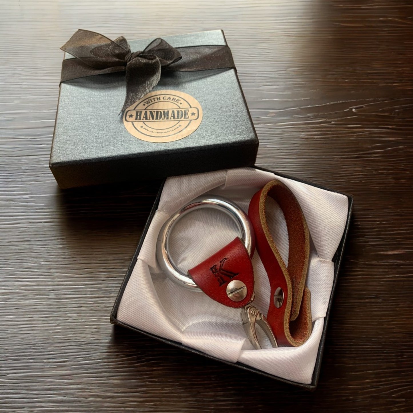 Stainless Steel & Leather Keyring - Custom Initial Key Ring