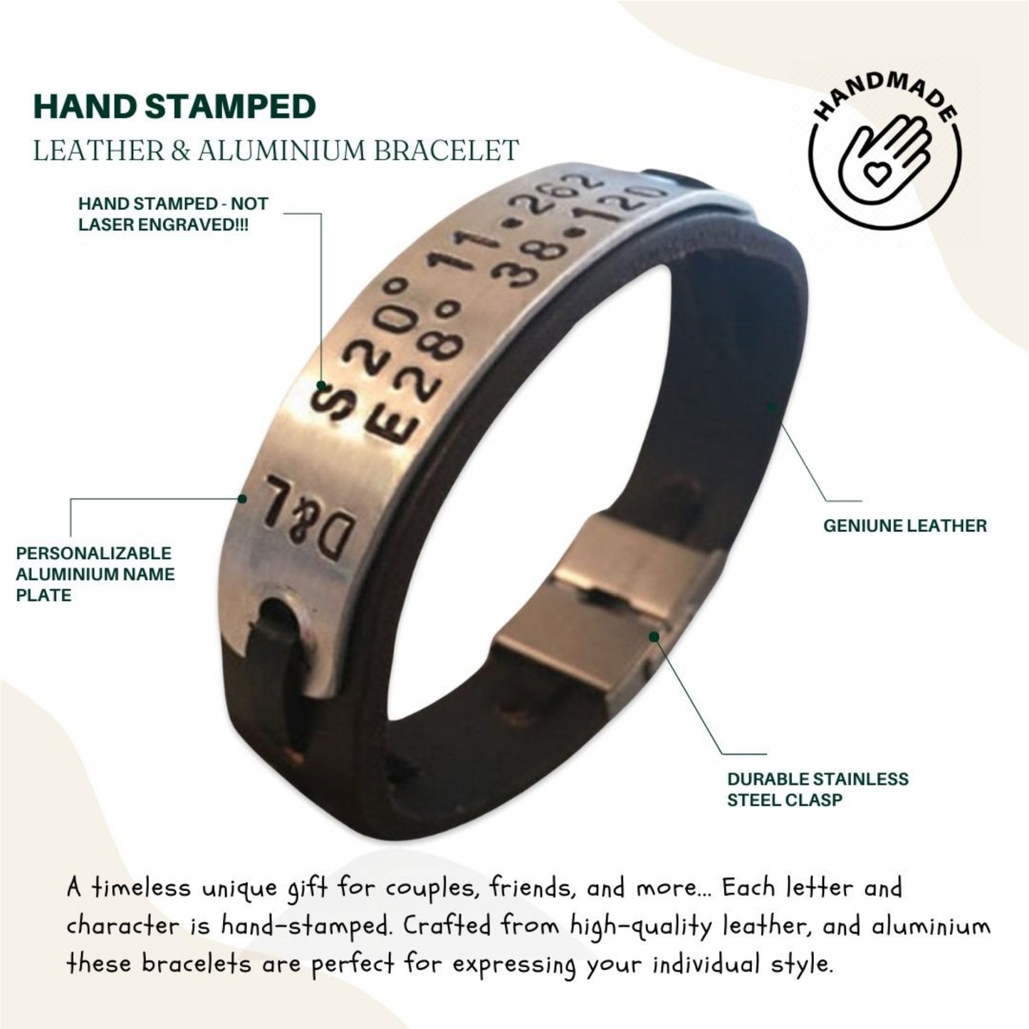 Personalized Leather Bracelet – Custom Engraved Gift