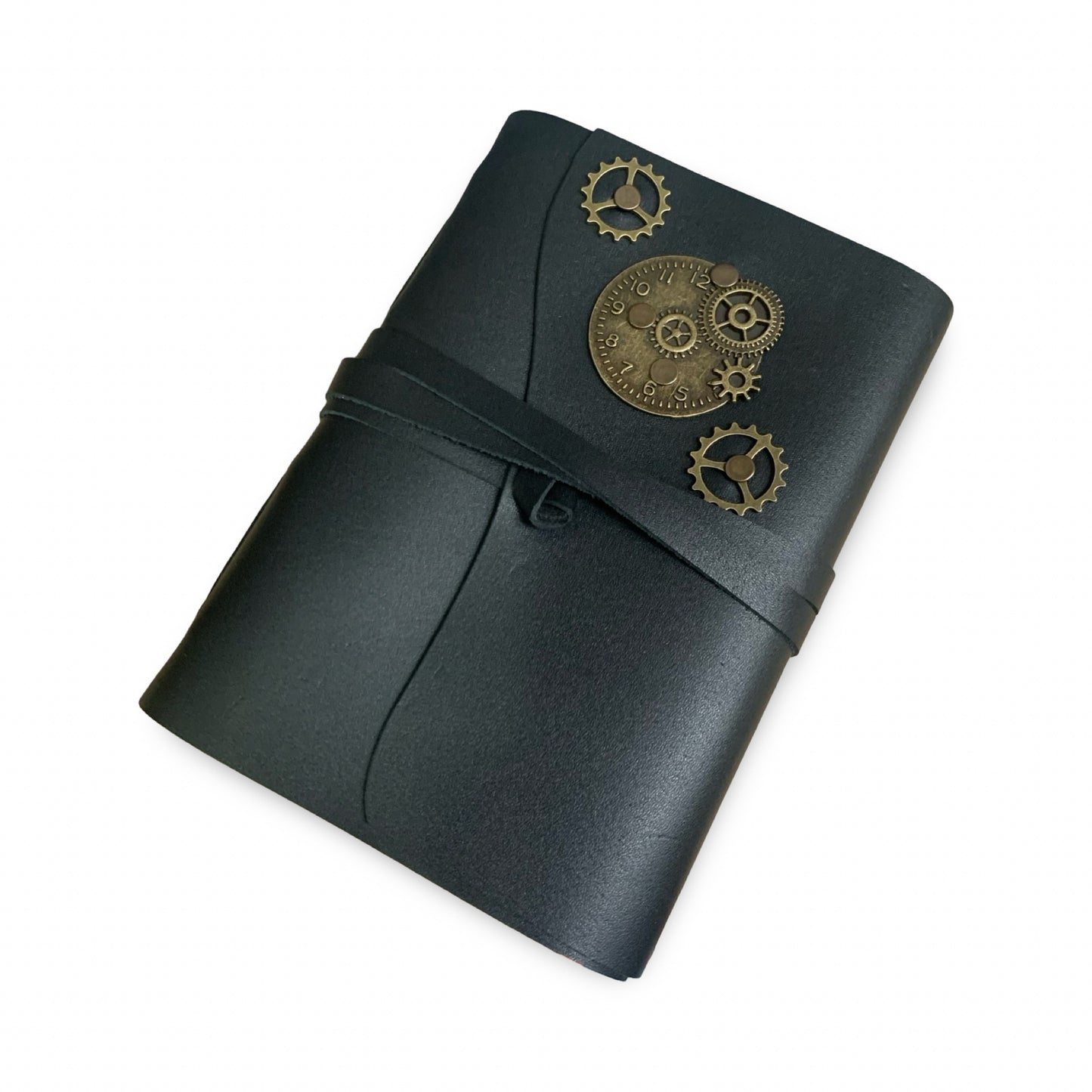 ChronoGear Wraparound Leather Journal – Steampunk Edition - Shadowforge Black