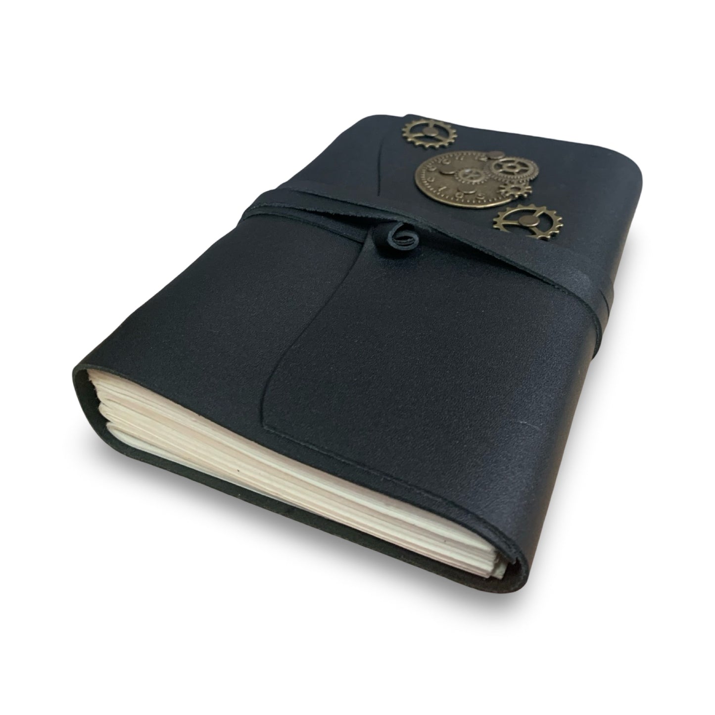 ChronoGear Wraparound Leather Journal – Steampunk Edition - Shadowforge Black