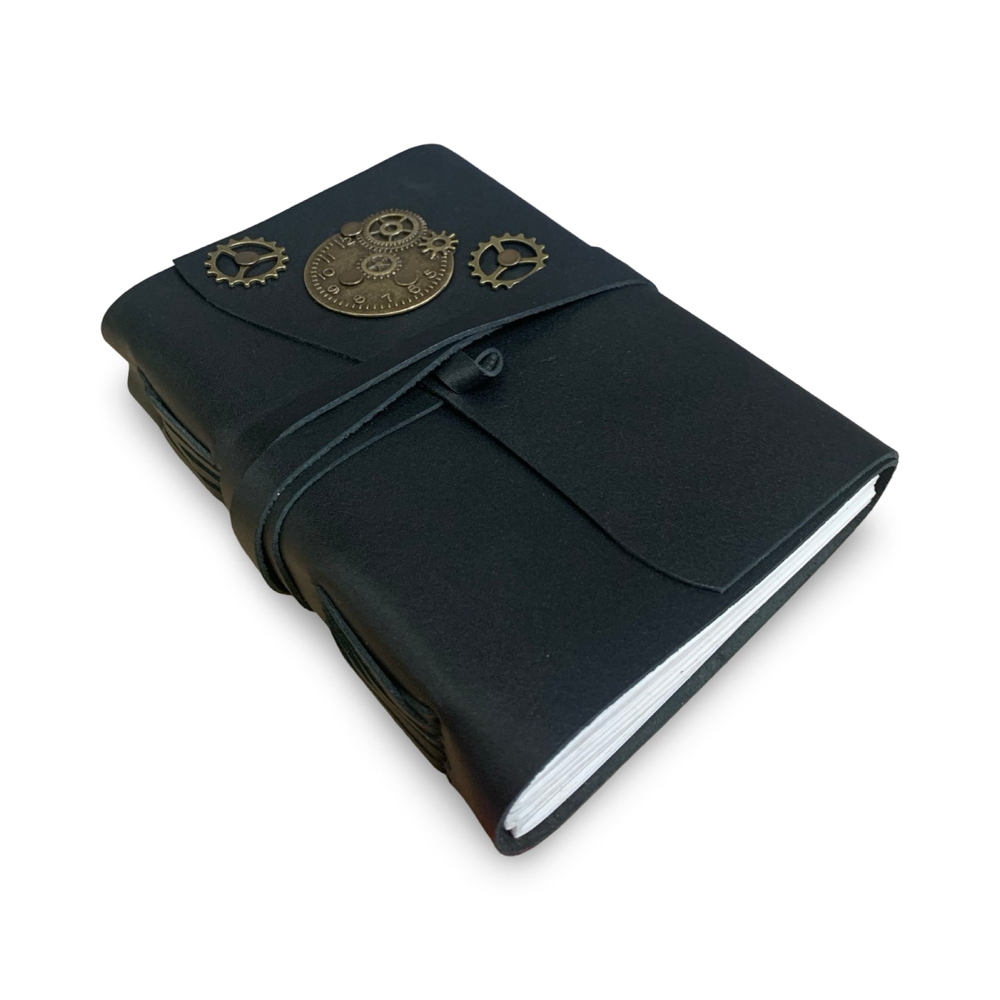 ChronoGear Wraparound Leather Journal – Steampunk Edition - Shadowforge Black