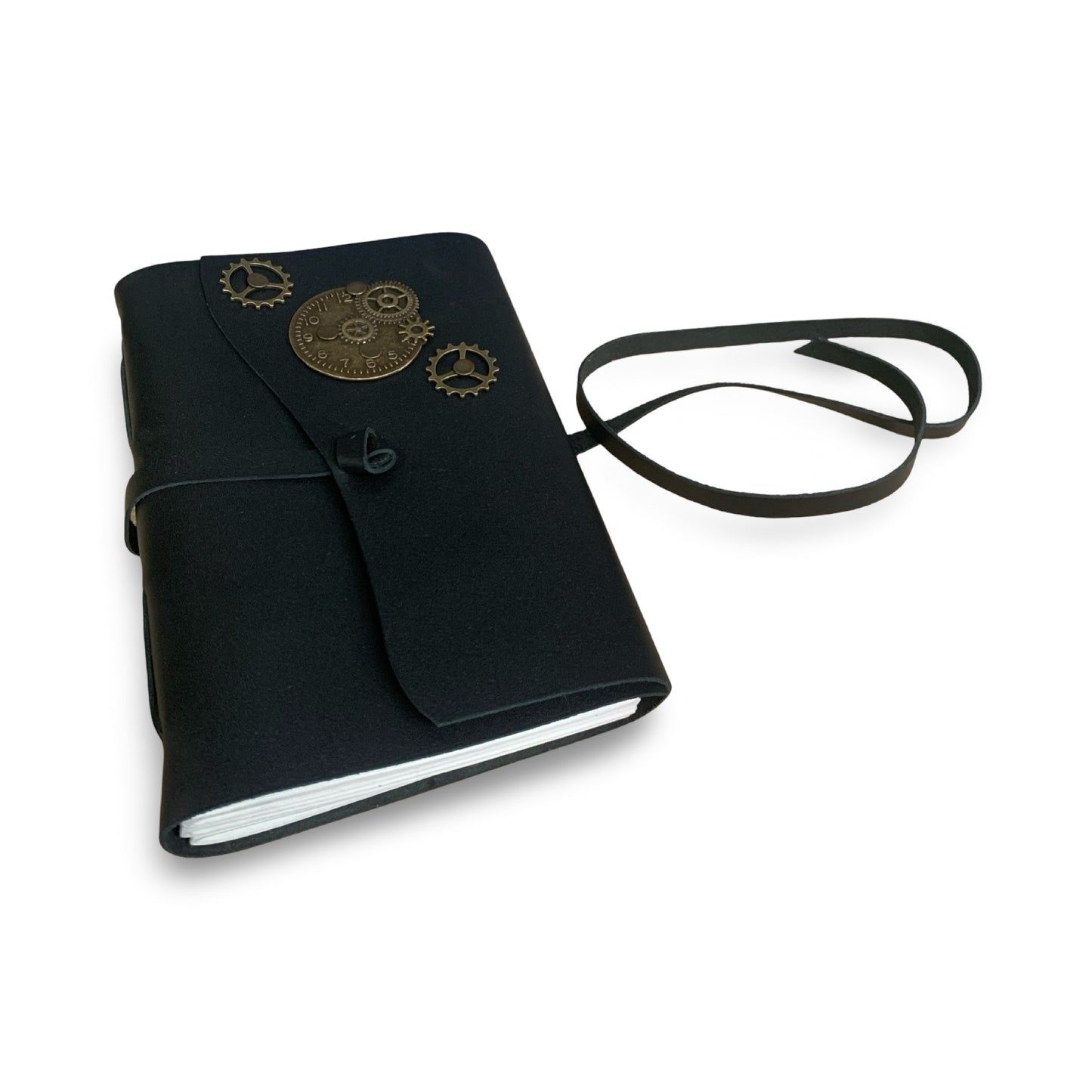 ChronoGear Wraparound Leather Journal – Steampunk Edition - Shadowforge Black
