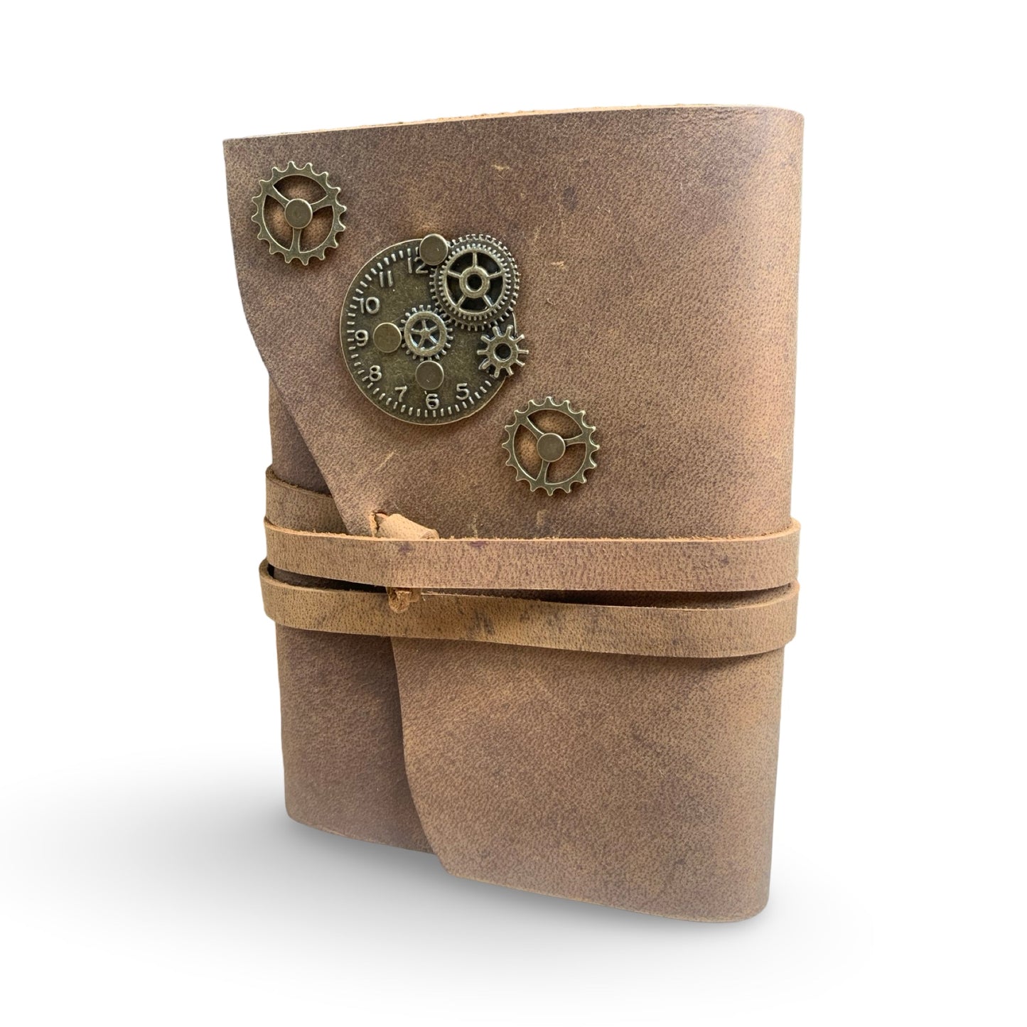ChronoGear Wraparound Leather Journal – Steampunk Edition - Shadowforge Black