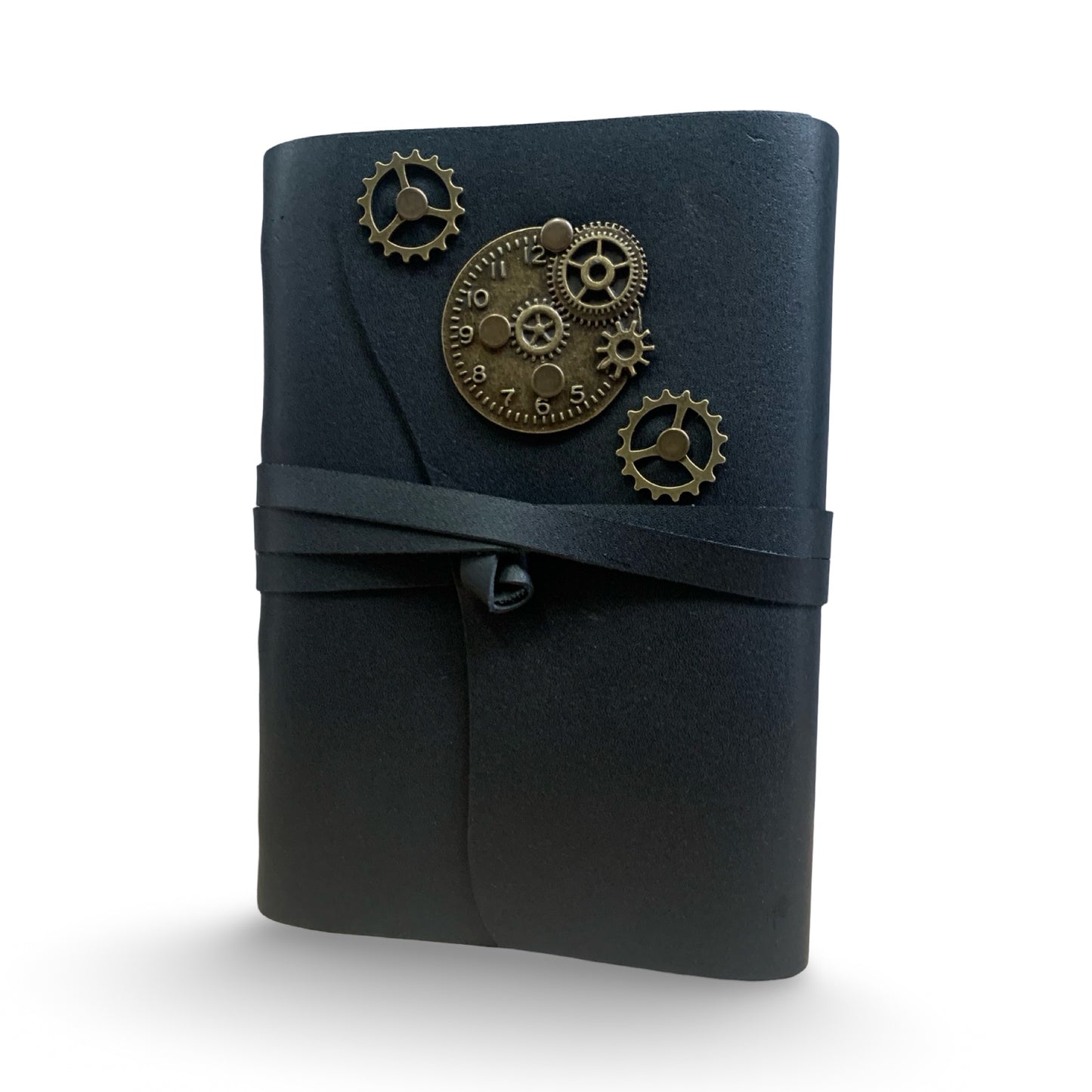 ChronoGear Wraparound Leather Journal – Steampunk Edition - Shadowforge Black