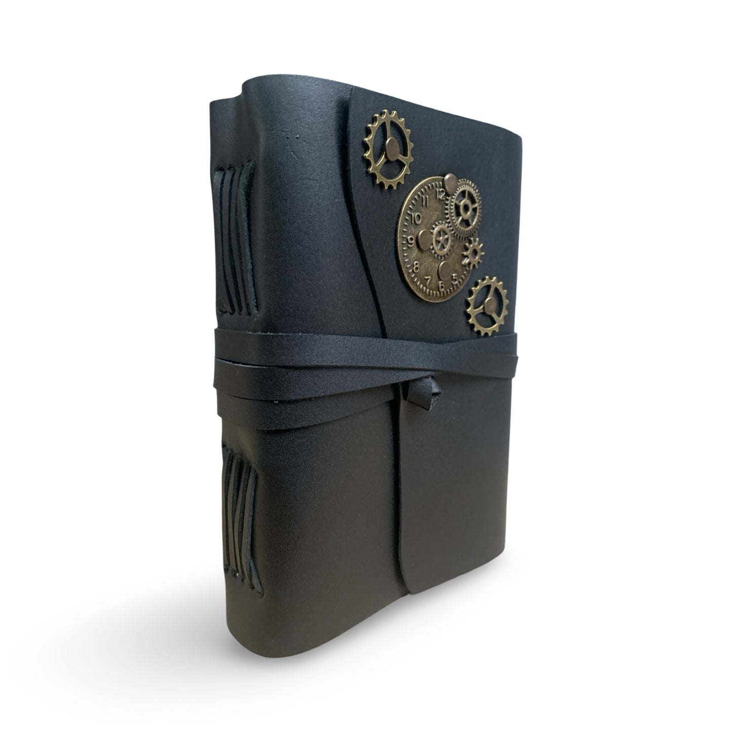 ChronoGear Wraparound Leather Journal – Steampunk Edition - Shadowforge Black