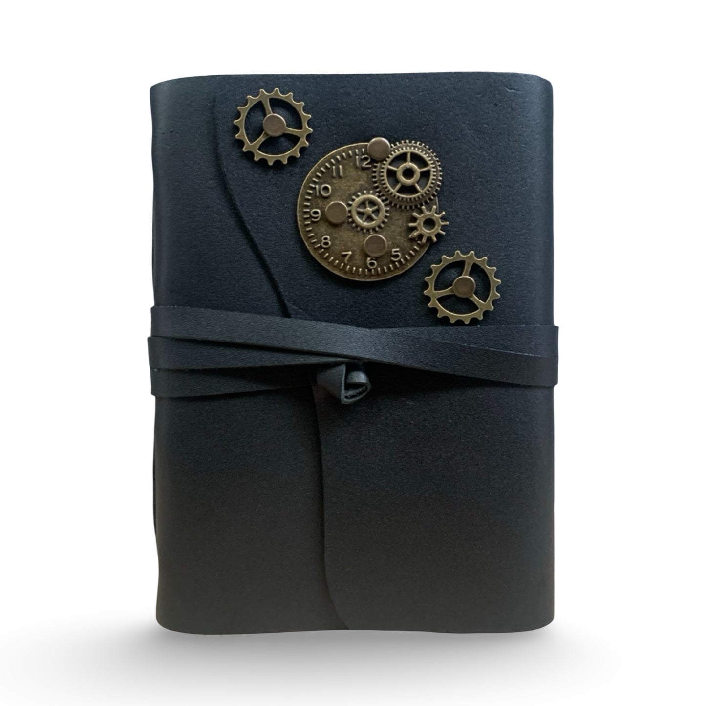 ChronoGear Wraparound Leather Journal – Steampunk Edition - Shadowforge Black