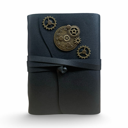ChronoGear Wraparound Leather Journal – Steampunk Edition - Shadowforge Black
