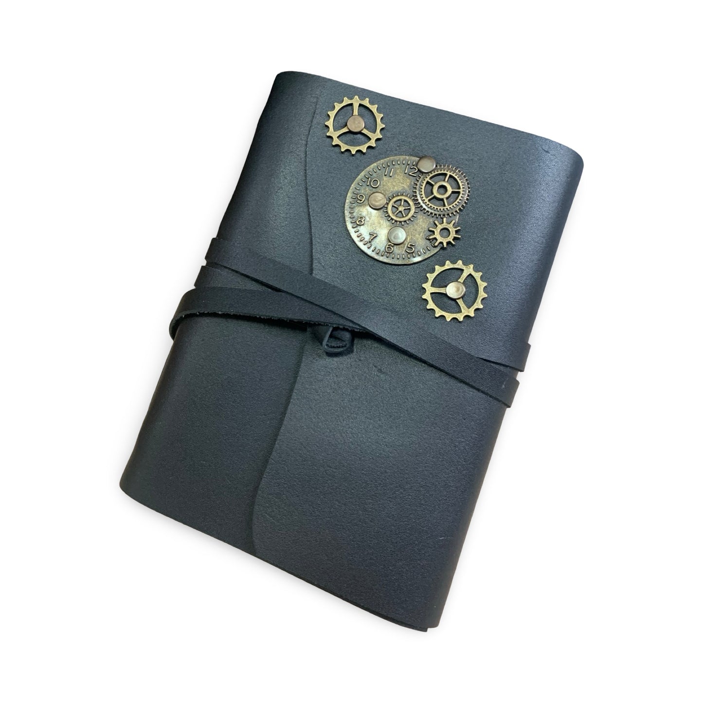 ChronoGear Wraparound Leather Journal – Steampunk Edition - Shadowforge Black