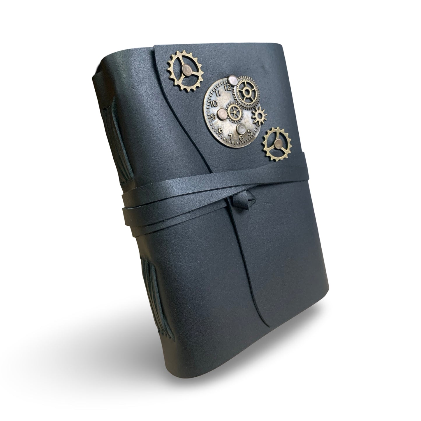 ChronoGear Wraparound Leather Journal – Steampunk Edition - Shadowforge Black