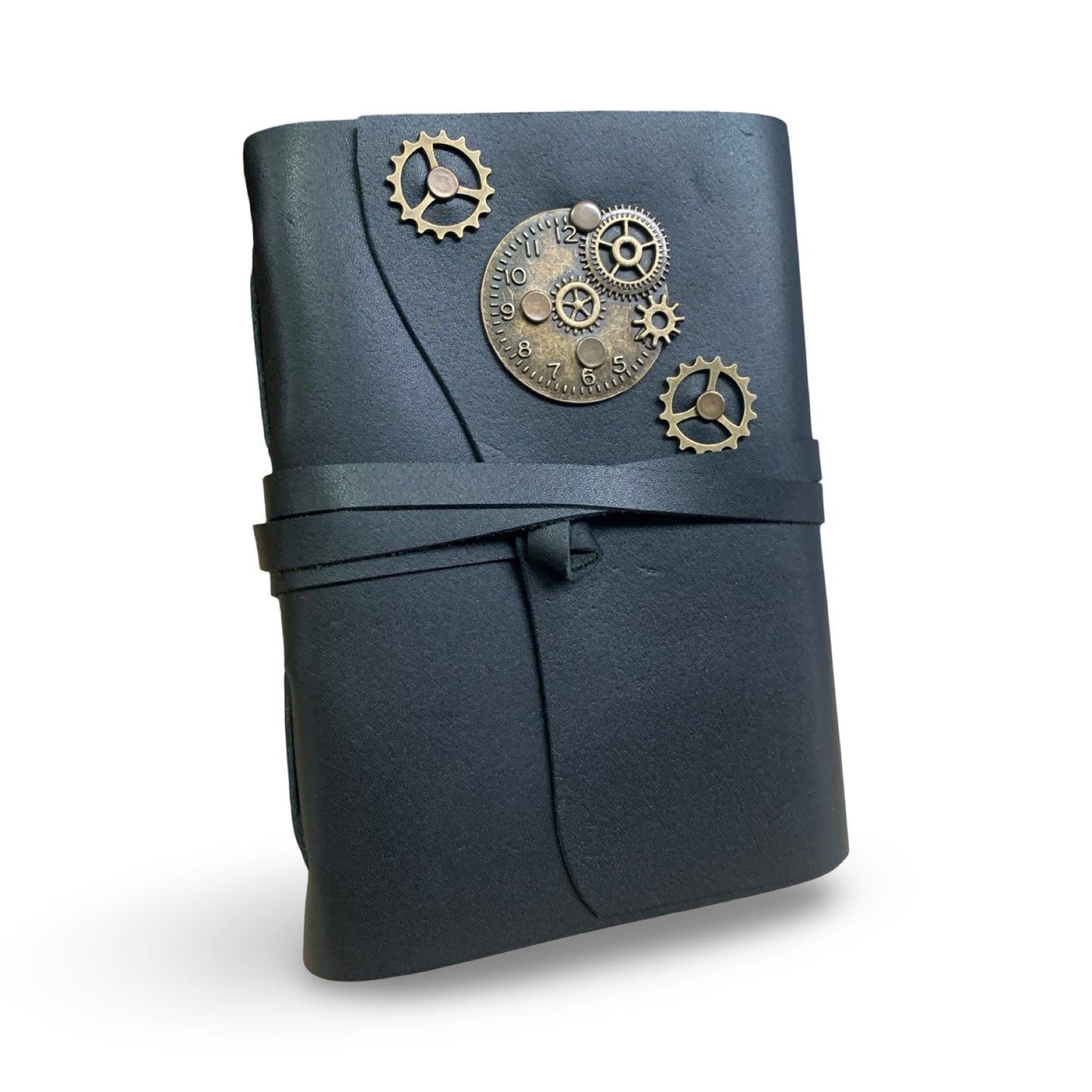 ChronoGear Wraparound Leather Journal – Steampunk Edition - Shadowforge Black